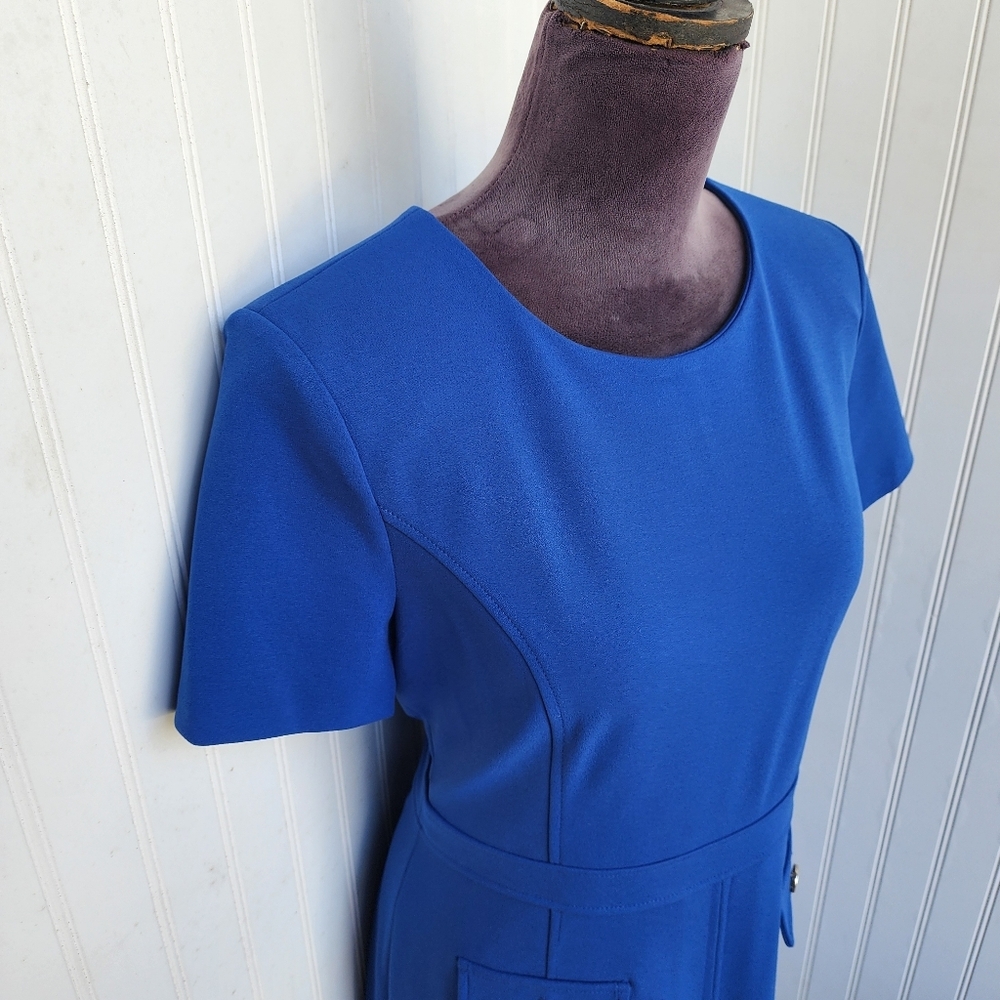 Tommy Hilfiger Blue Sheath Dress Short Sleeve Zip Back Stretch Scuba Sz 10 - Picture 4 of 15